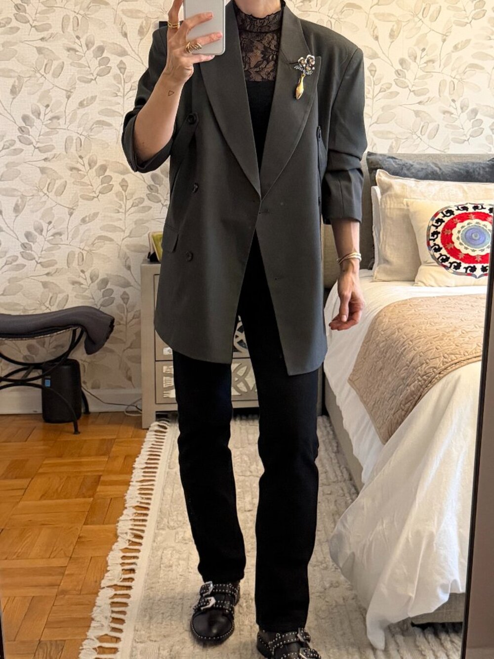 THE FRANKIE SHOP GAVLE DOUBLE-BREASTED BLAZER IN DARK GREY SIZE XS/S